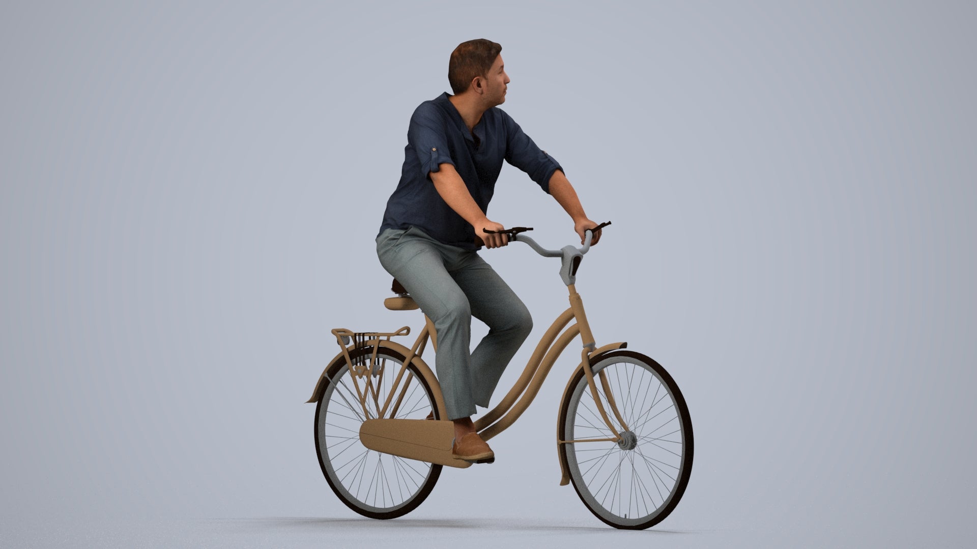 3D scanned man cycling casual, photorealistic archviz people for Enscape and SketchUp, side view render