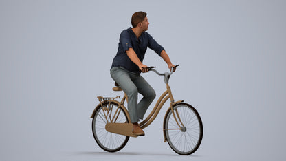 3D scanned man cycling casual, photorealistic archviz people for Enscape and SketchUp, side view render