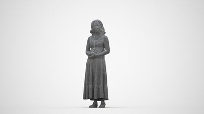 3D people model woman casual standing, scanned human for 3ds Max rendering, wireframe back view
