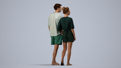 realistic 3D human woman casual couple, archviz people FBX OBJ for Blender, side view render