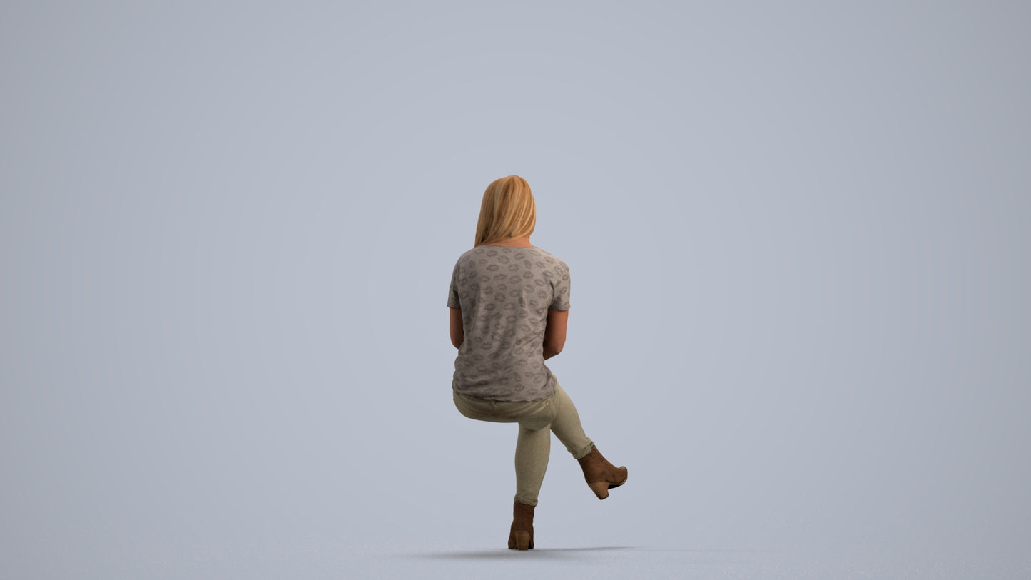realistic 3D people woman casual sitting, render-ready for V-Ray and Corona, FBX OBJ, front view render