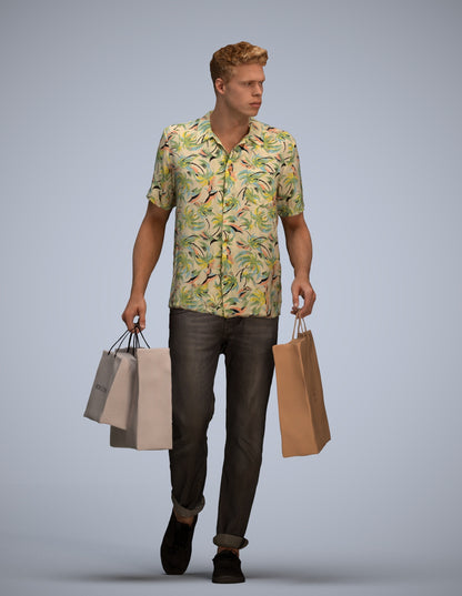 3D human model man casual shopping, photogrammetry scanned person for archviz