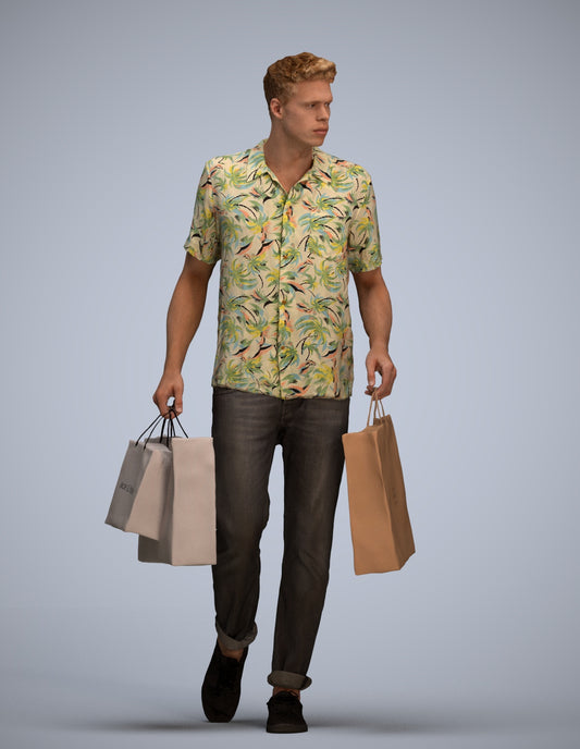 3D human model man casual shopping, photogrammetry scanned person for archviz
