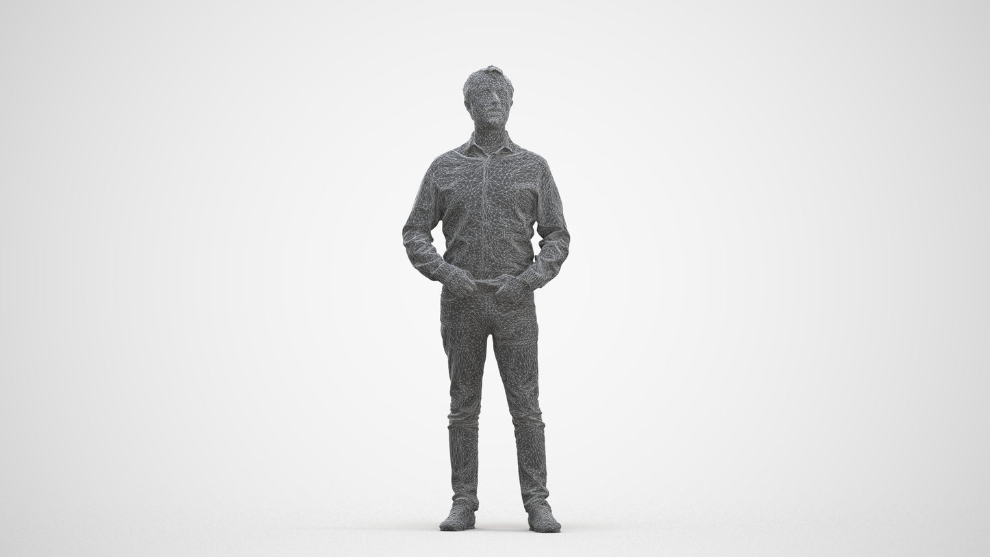 3D scanned man standing business, photorealistic archviz people for Enscape and SketchUp, three-quarter front view render