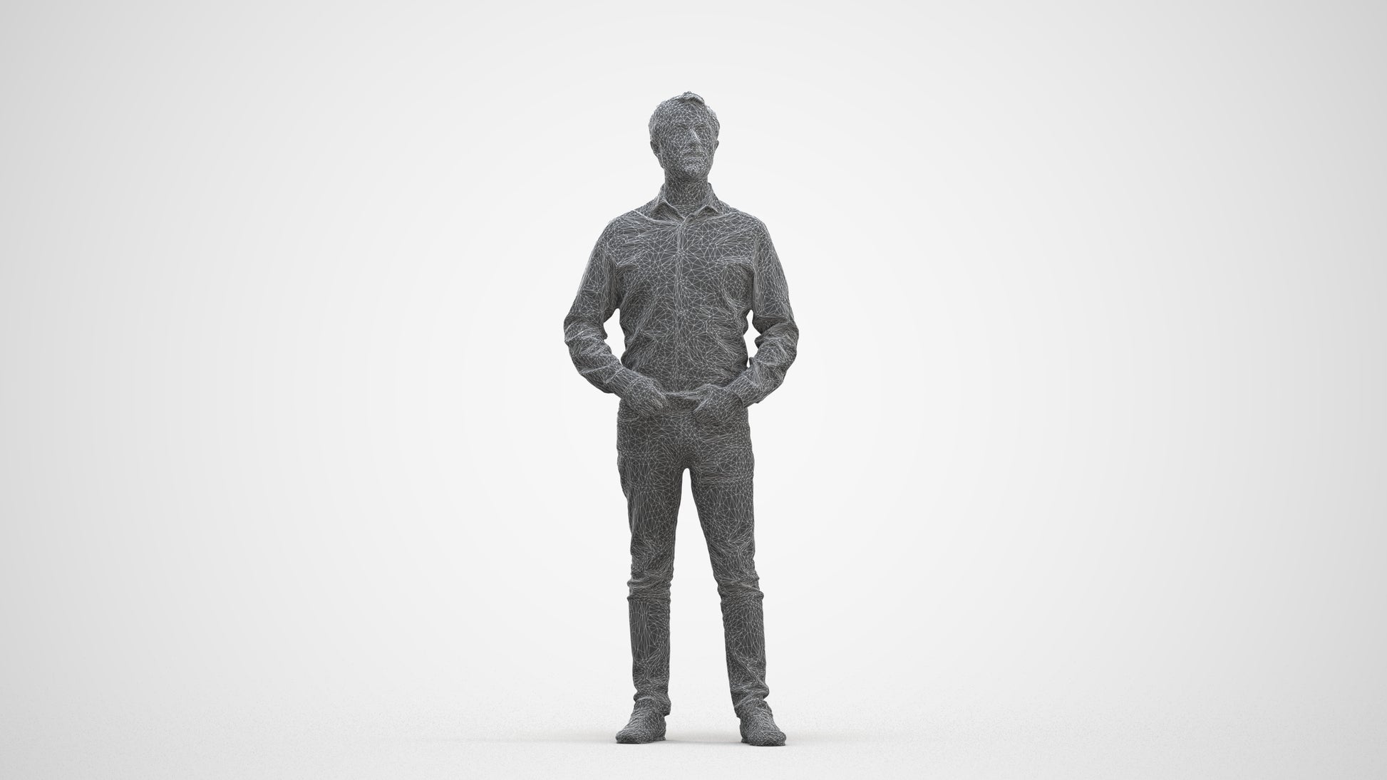 3D scanned man standing business, photorealistic archviz people for Enscape and SketchUp, three-quarter front view render