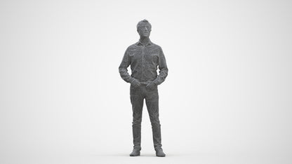 3D scanned man standing business, photorealistic archviz people for Enscape and SketchUp, three-quarter front view render