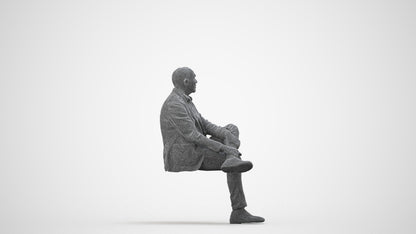 scanned 3D senior man business sitting, photogrammetry people for Enscape and V-Ray, wireframe side view