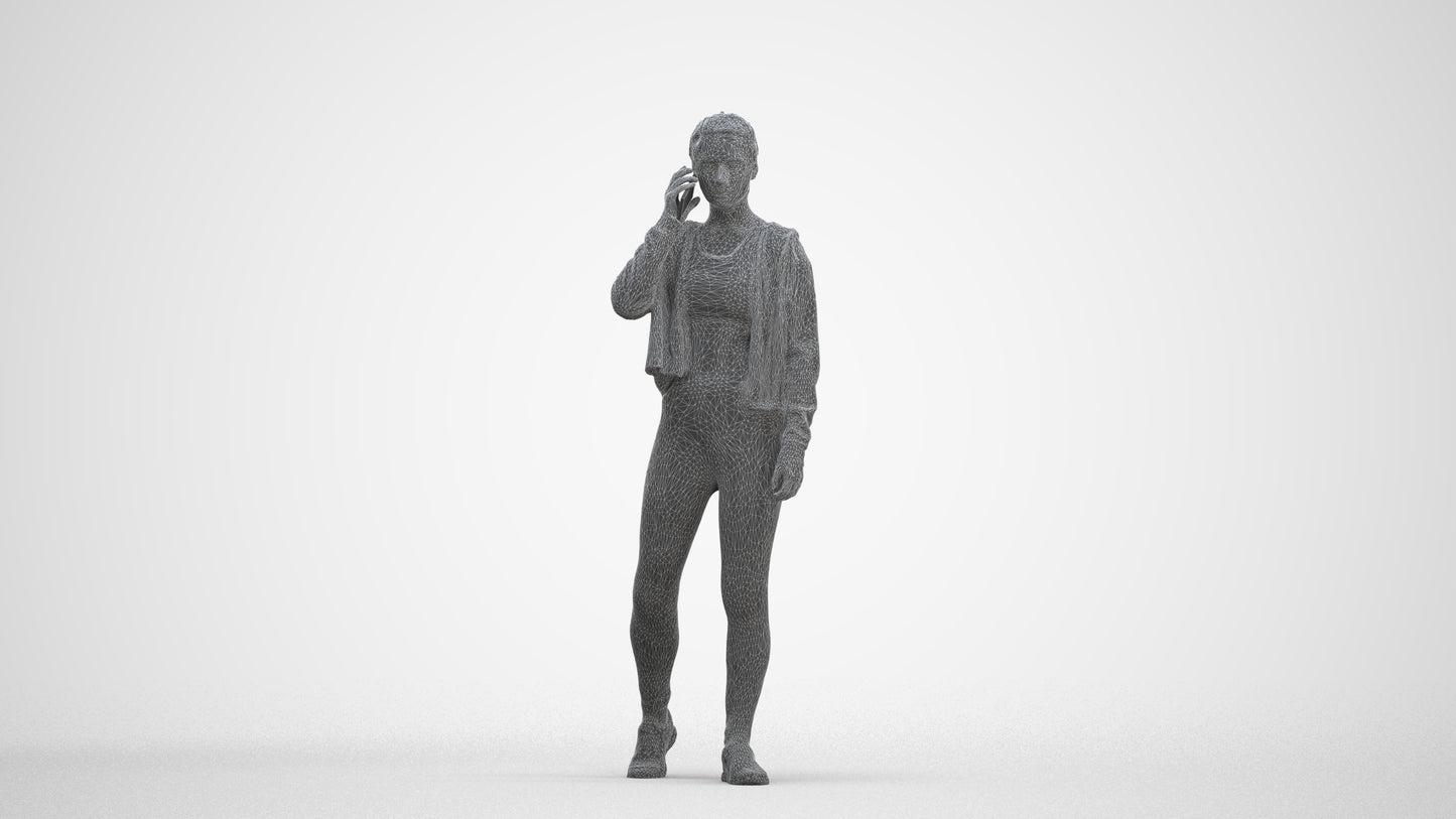 realistic 3D human woman sport, archviz people FBX OBJ for Blender, three-quarter front view render