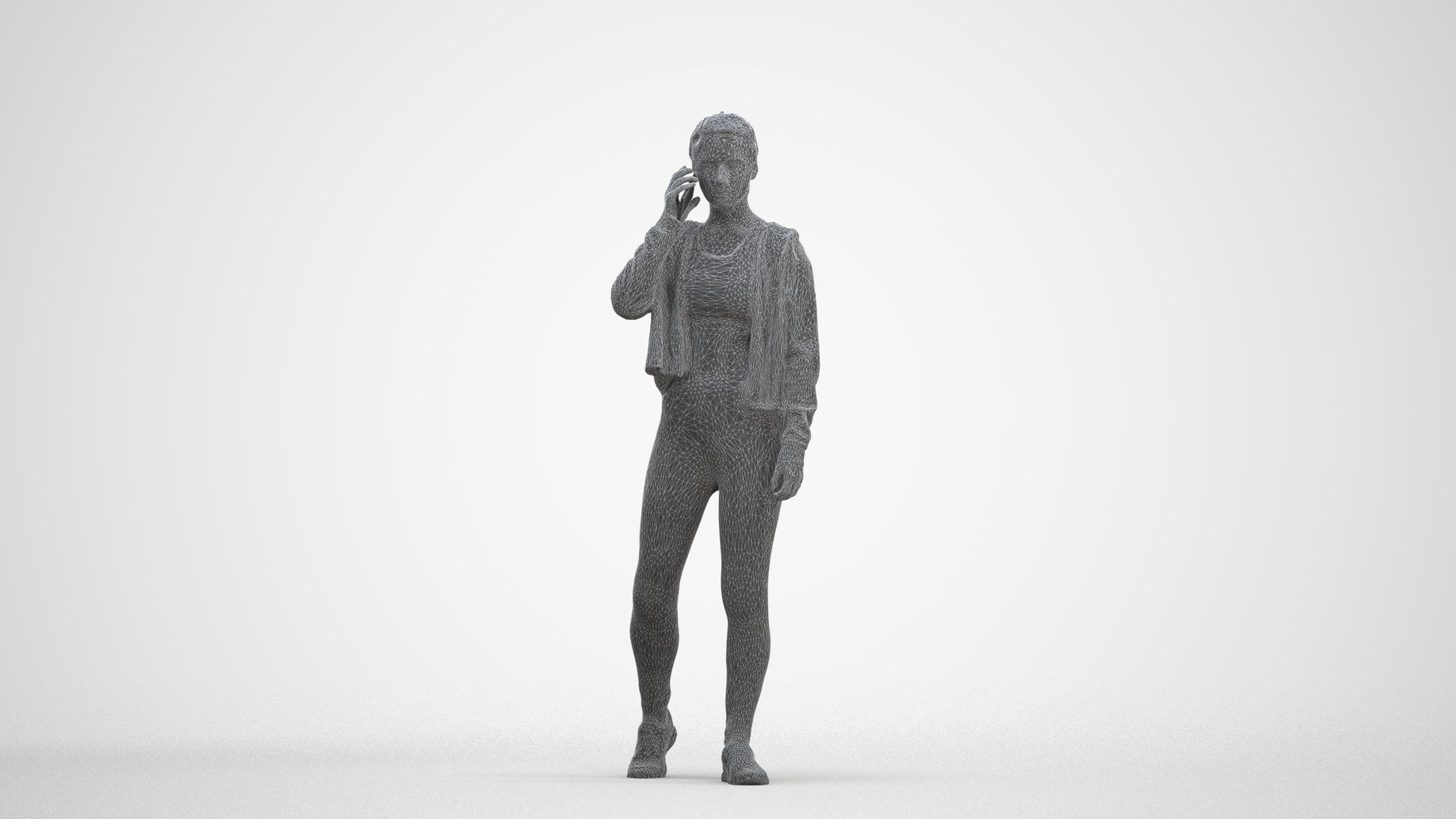realistic 3D human woman sport, archviz people FBX OBJ for Blender, three-quarter front view render