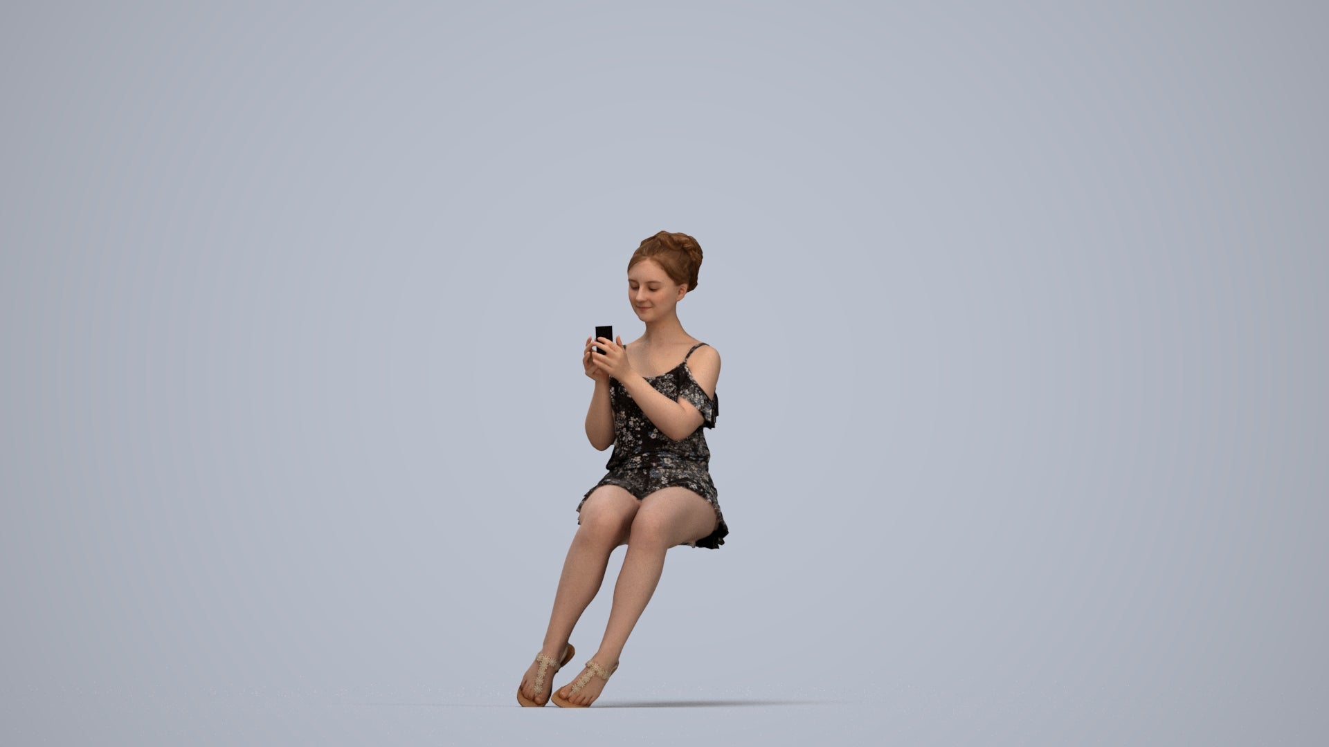realistic 3D human girl casual kids, archviz people FBX OBJ for Blender, top-down view render