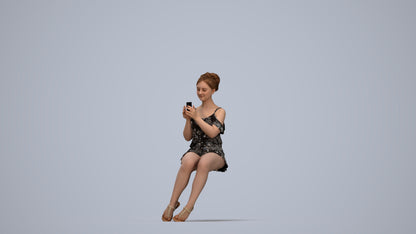 realistic 3D human girl casual kids, archviz people FBX OBJ for Blender, top-down view render