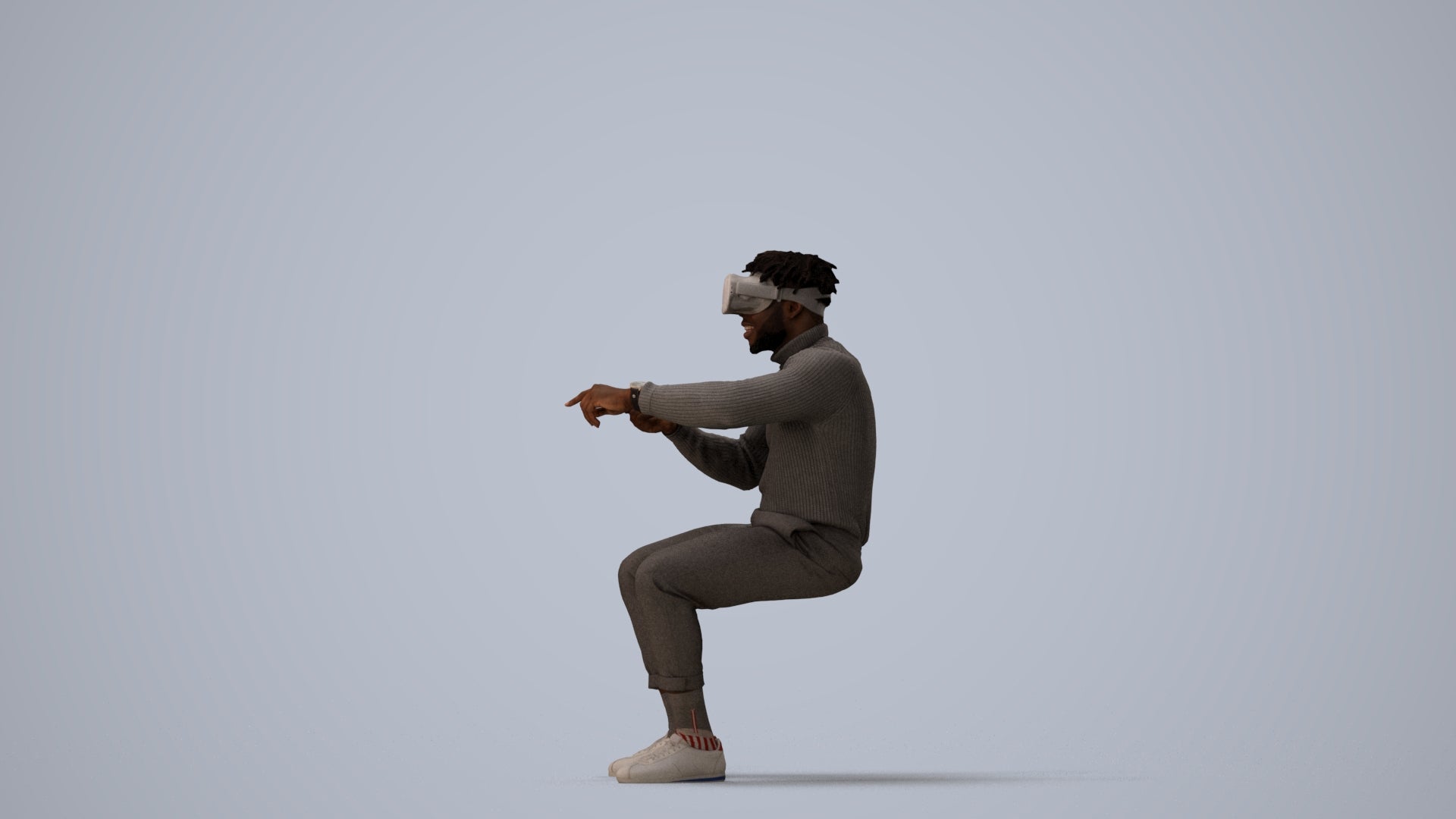 3D scanned man sitting casual, photorealistic archviz people for Enscape and SketchUp, three-quarter view render
