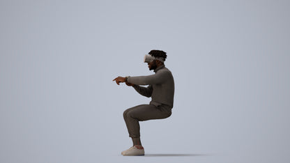 3D scanned man sitting casual, photorealistic archviz people for Enscape and SketchUp, three-quarter view render