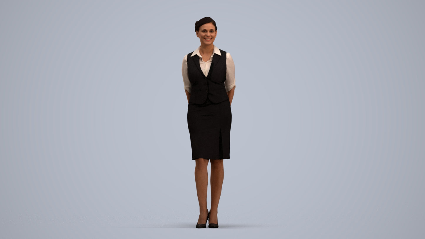 realistic 3D people woman hospitality, render-ready for V-Ray and Corona, FBX OBJ, standing pose render