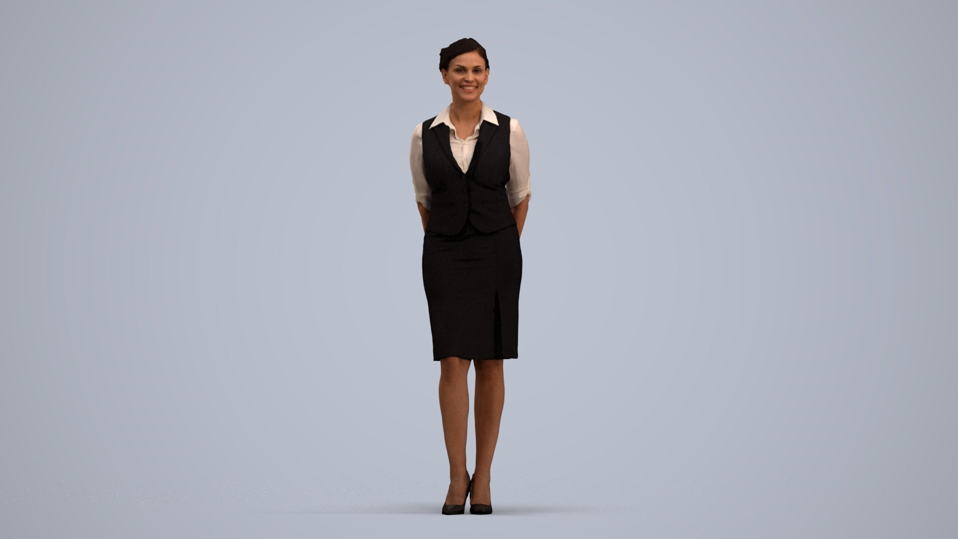 realistic 3D people woman hospitality, render-ready for V-Ray and Corona, FBX OBJ, standing pose render