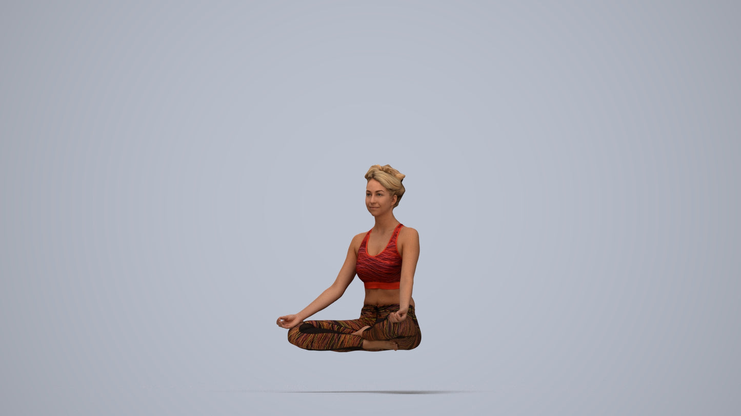 3D human model woman sport, photogrammetry scanned person for archviz, top-down view render