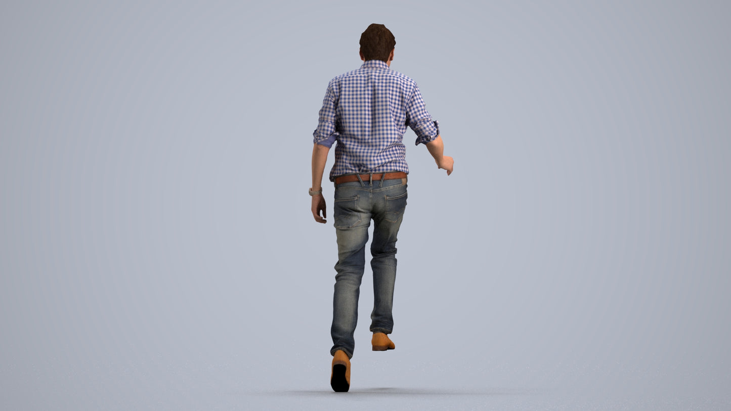 realistic 3D human man casual standing, archviz people FBX OBJ for Blender, front view render