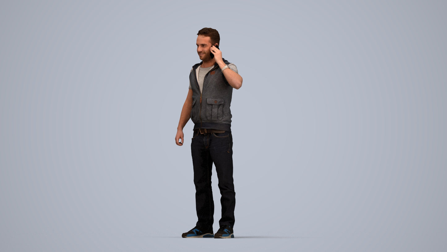 3D human model man casual standing, photogrammetry scanned person for archviz, top-down view render