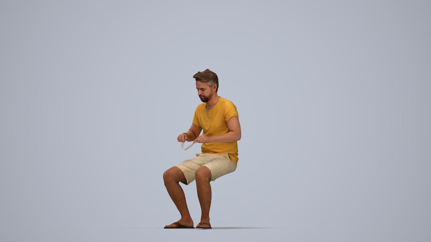 realistic 3D people man casual sitting, render-ready for V-Ray and Corona, FBX OBJ, top-down view render