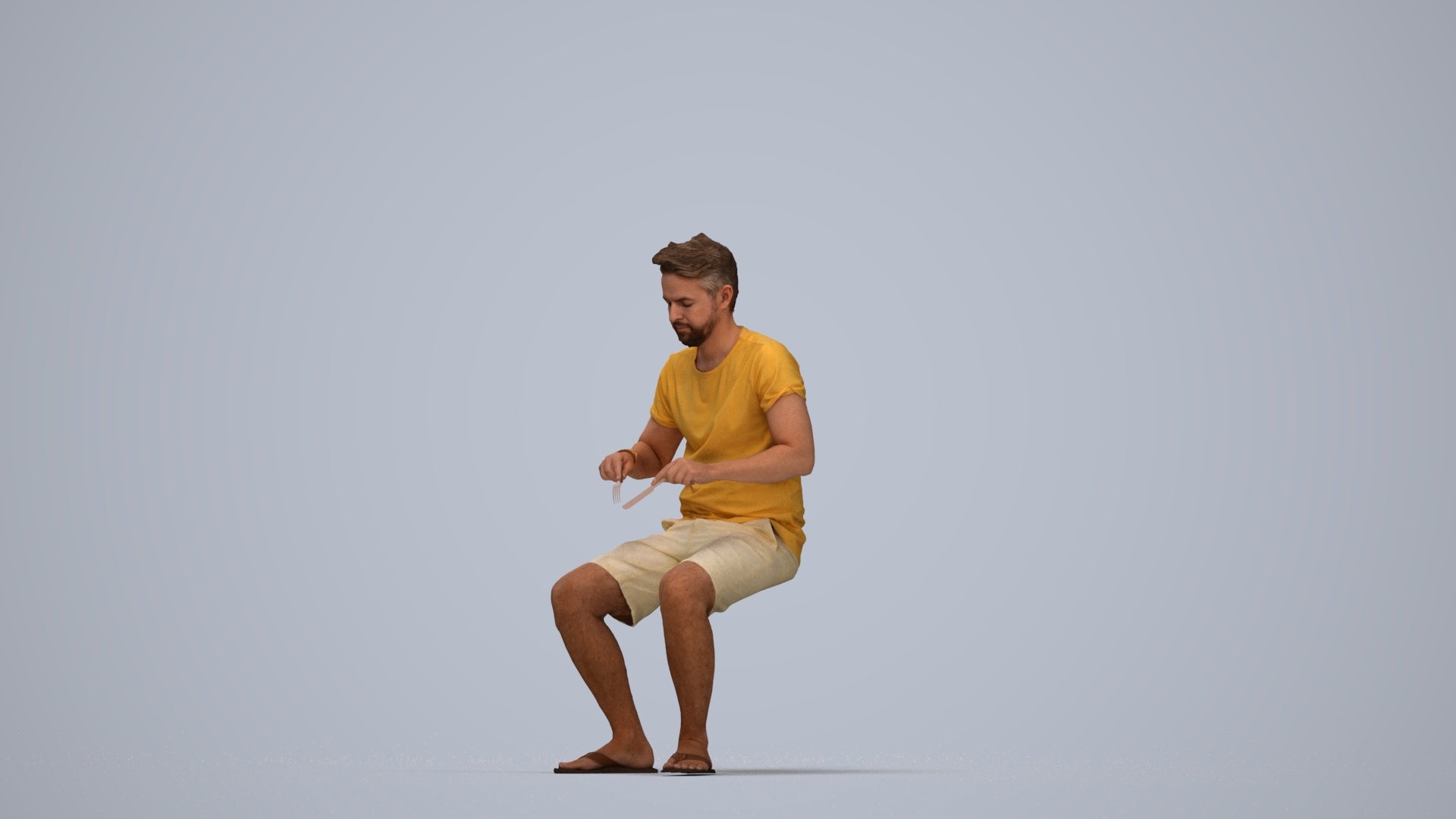 realistic 3D people man casual sitting, render-ready for V-Ray and Corona, FBX OBJ, top-down view render
