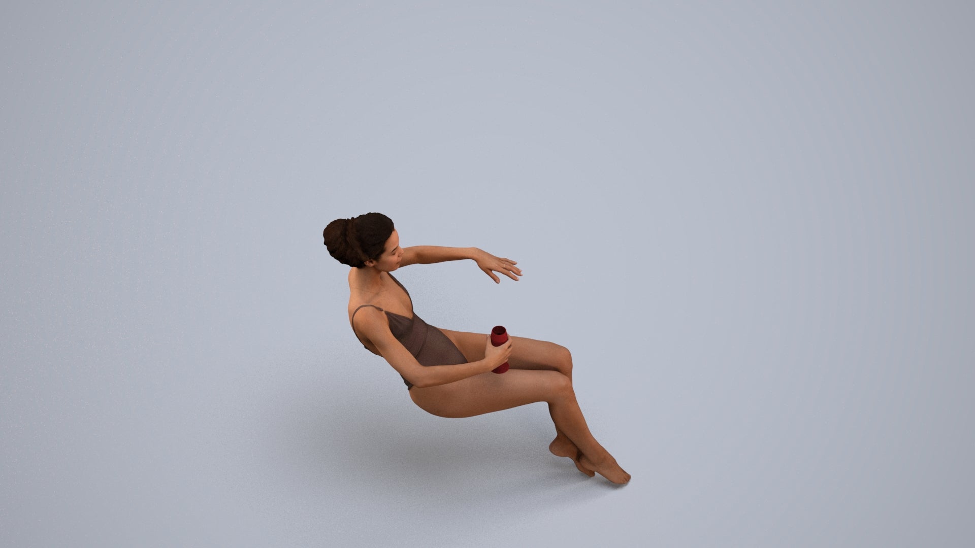 3D human model woman pool, photogrammetry scanned person for archviz, back view render
