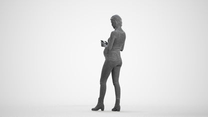 3D scanned woman standing casual, photorealistic archviz people for Enscape and SketchUp, wireframe front view