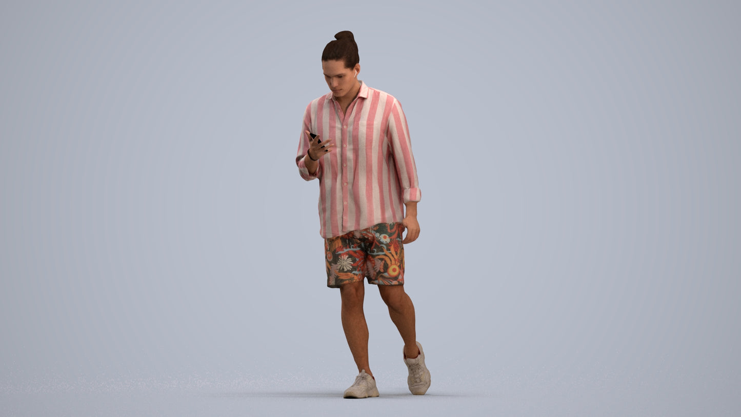 realistic 3D people man casual walking, render-ready for V-Ray and Corona, FBX OBJ, standing pose render