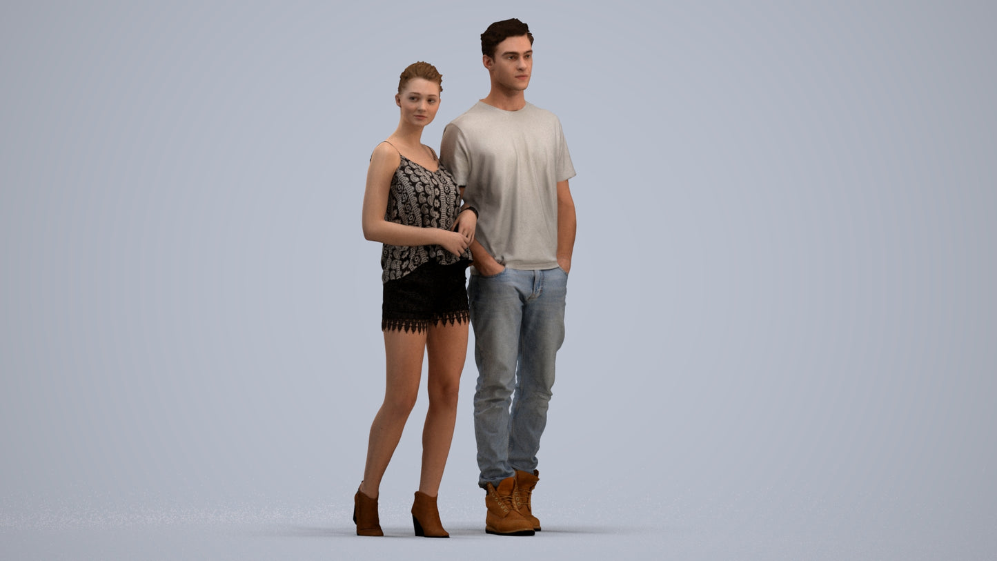 3D people model woman casual couple, scanned human for 3ds Max rendering, standing pose render