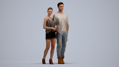 3D people model woman casual couple, scanned human for 3ds Max rendering, standing pose render