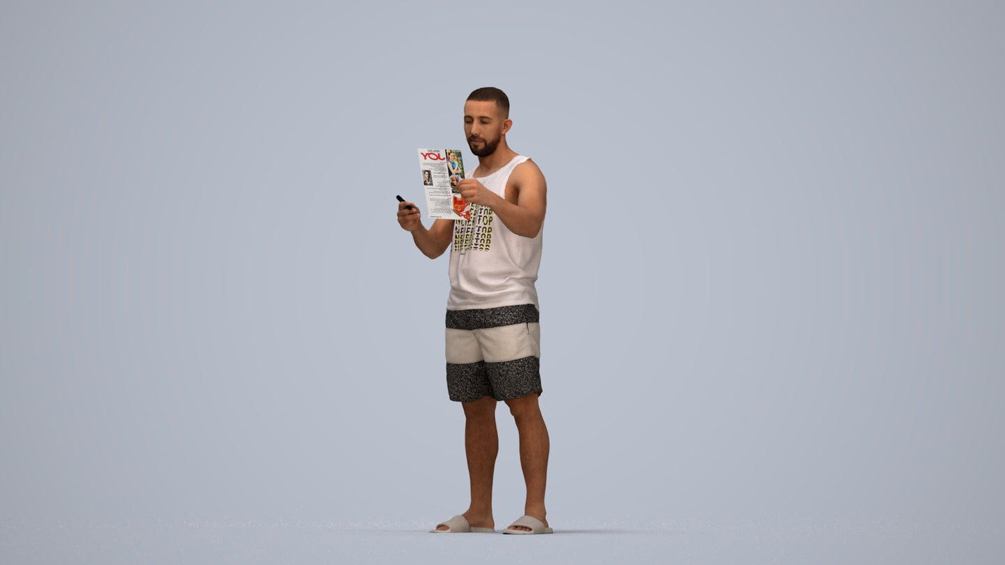 realistic 3D people man standing, render-ready for V-Ray and Corona, FBX OBJ, top-down view render