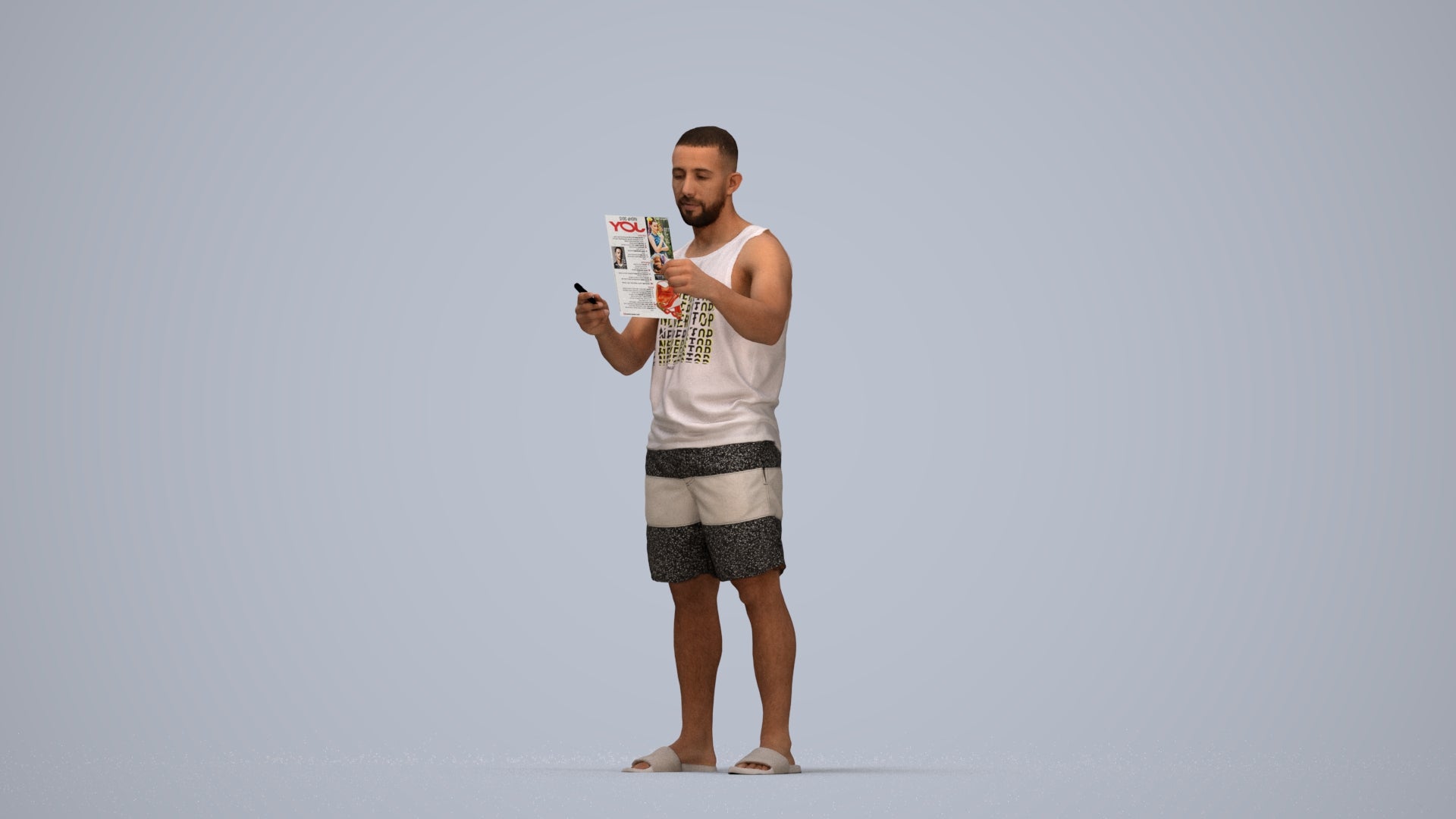 realistic 3D people man standing, render-ready for V-Ray and Corona, FBX OBJ, top-down view render