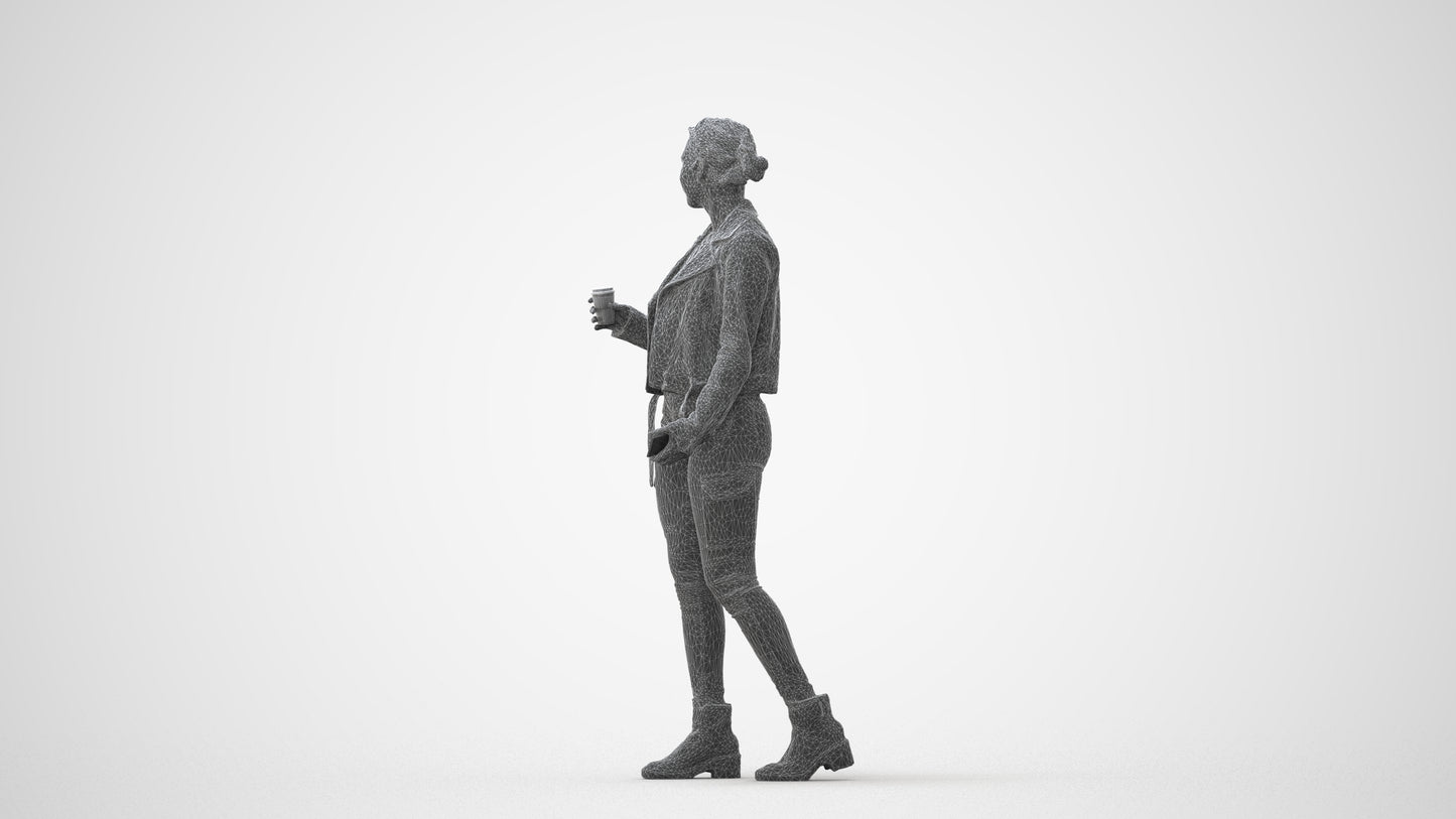 realistic 3D human woman casual walking, archviz people FBX OBJ for Blender, square thumbnail