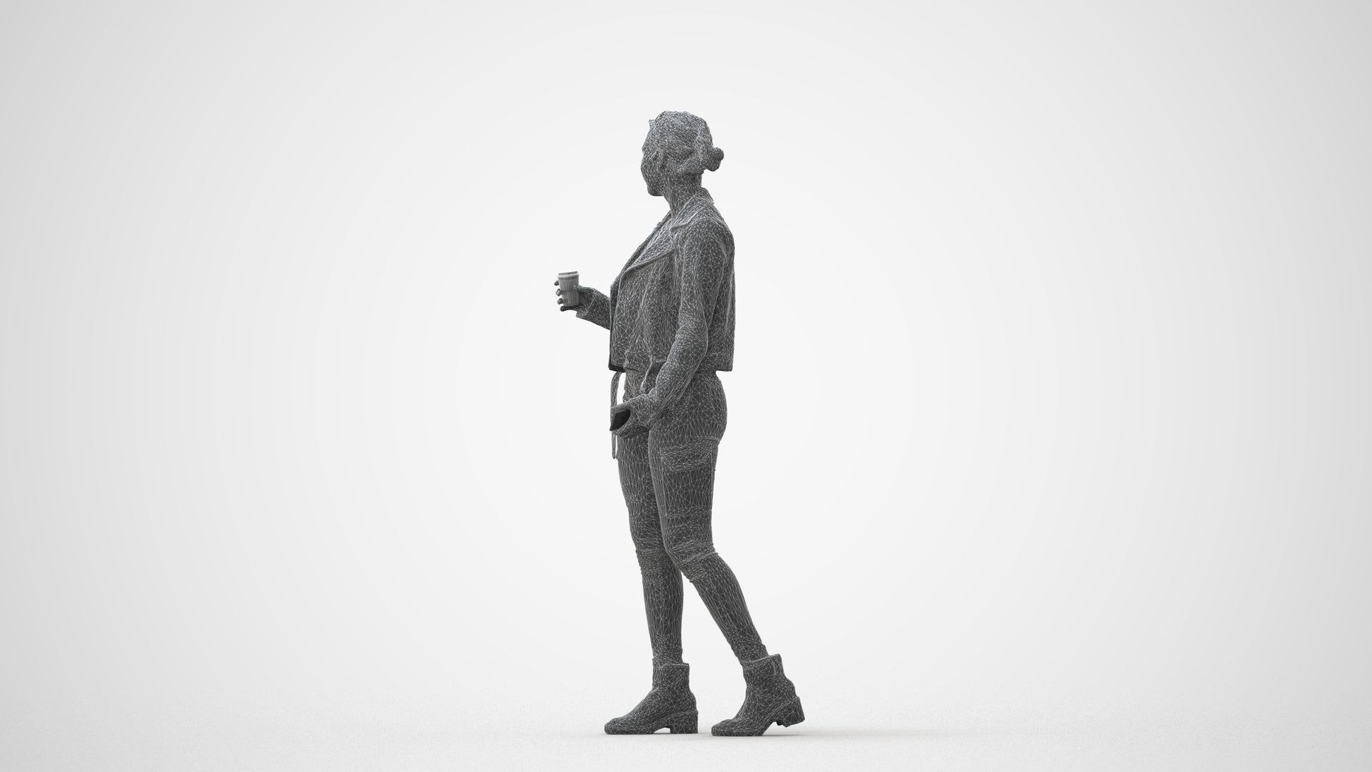 realistic 3D human woman casual walking, archviz people FBX OBJ for Blender, square thumbnail