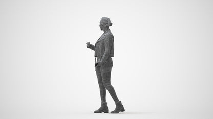 realistic 3D human woman casual walking, archviz people FBX OBJ for Blender, square thumbnail