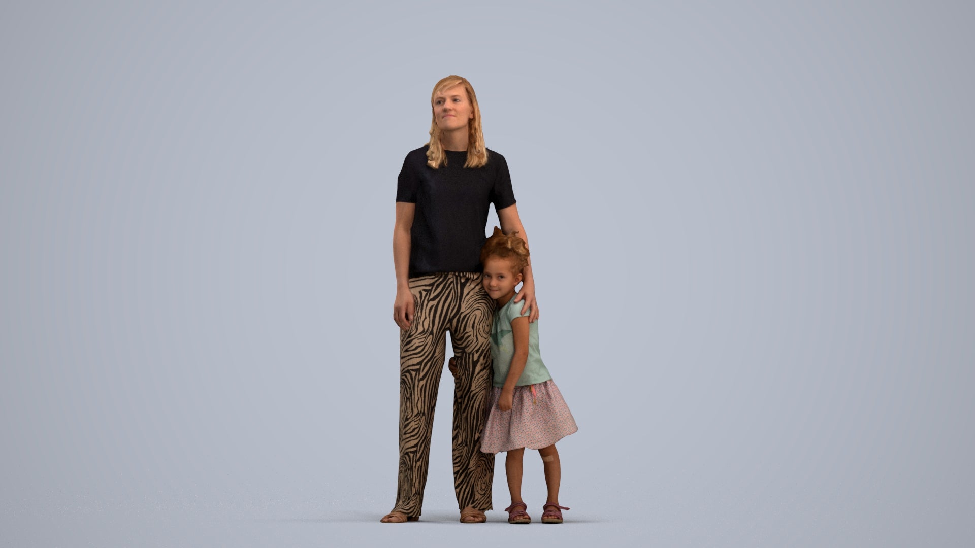 3D human model girl casual kids, photogrammetry scanned person for archviz, standing pose render