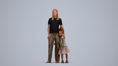 3D human model girl casual kids, photogrammetry scanned person for archviz, standing pose render