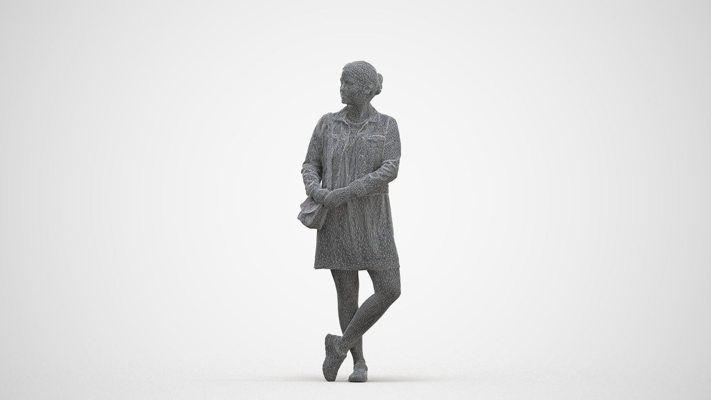 realistic 3D human woman casual standing, archviz people FBX OBJ for Blender, three-quarter front view render