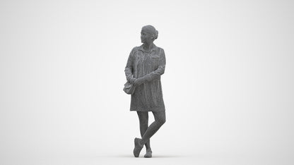 realistic 3D human woman casual standing, archviz people FBX OBJ for Blender, three-quarter front view render
