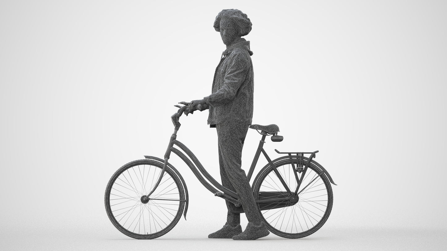 3D human model man casual cycling, photogrammetry scanned person for archviz, square thumbnail