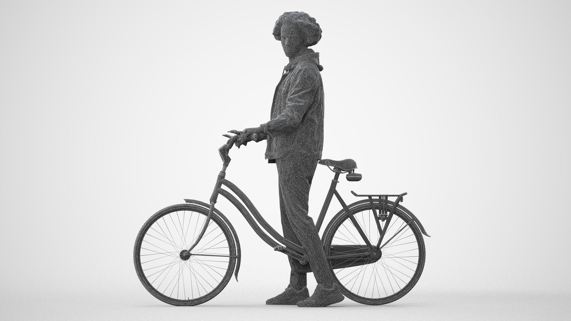 3D human model man casual cycling, photogrammetry scanned person for archviz, square thumbnail
