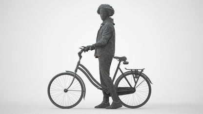 3D human model man casual cycling, photogrammetry scanned person for archviz, square thumbnail