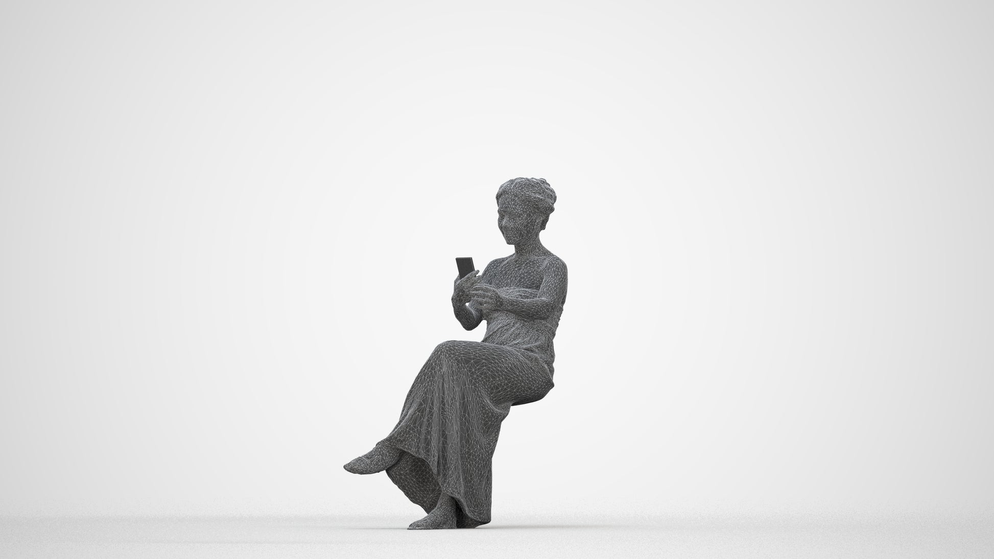 realistic 3D human woman casual sitting, archviz people FBX OBJ for Blender, wireframe back view