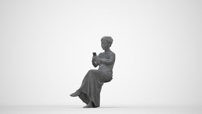 realistic 3D human woman casual sitting, archviz people FBX OBJ for Blender, wireframe back view