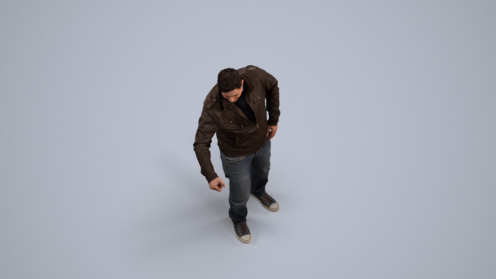 realistic 3D human man casual door, archviz people FBX OBJ for Blender, back view render