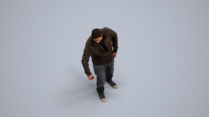 realistic 3D human man casual door, archviz people FBX OBJ for Blender, back view render