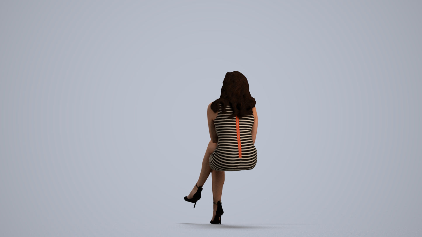 3D people model woman casual sitting, scanned human for 3ds Max rendering, front view render