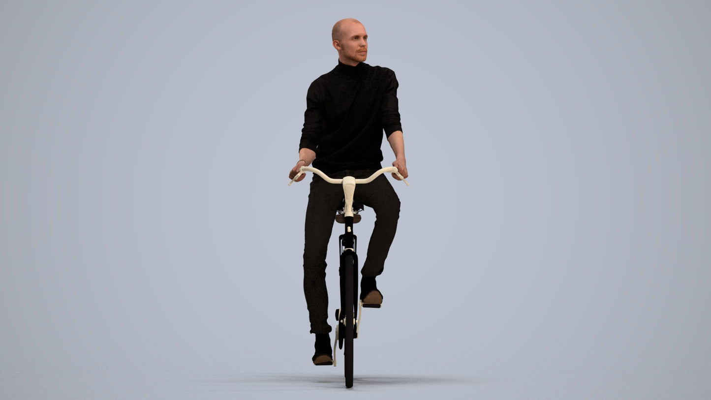 realistic 3D human man casual cycling, archviz people FBX OBJ for Blender, standing pose render