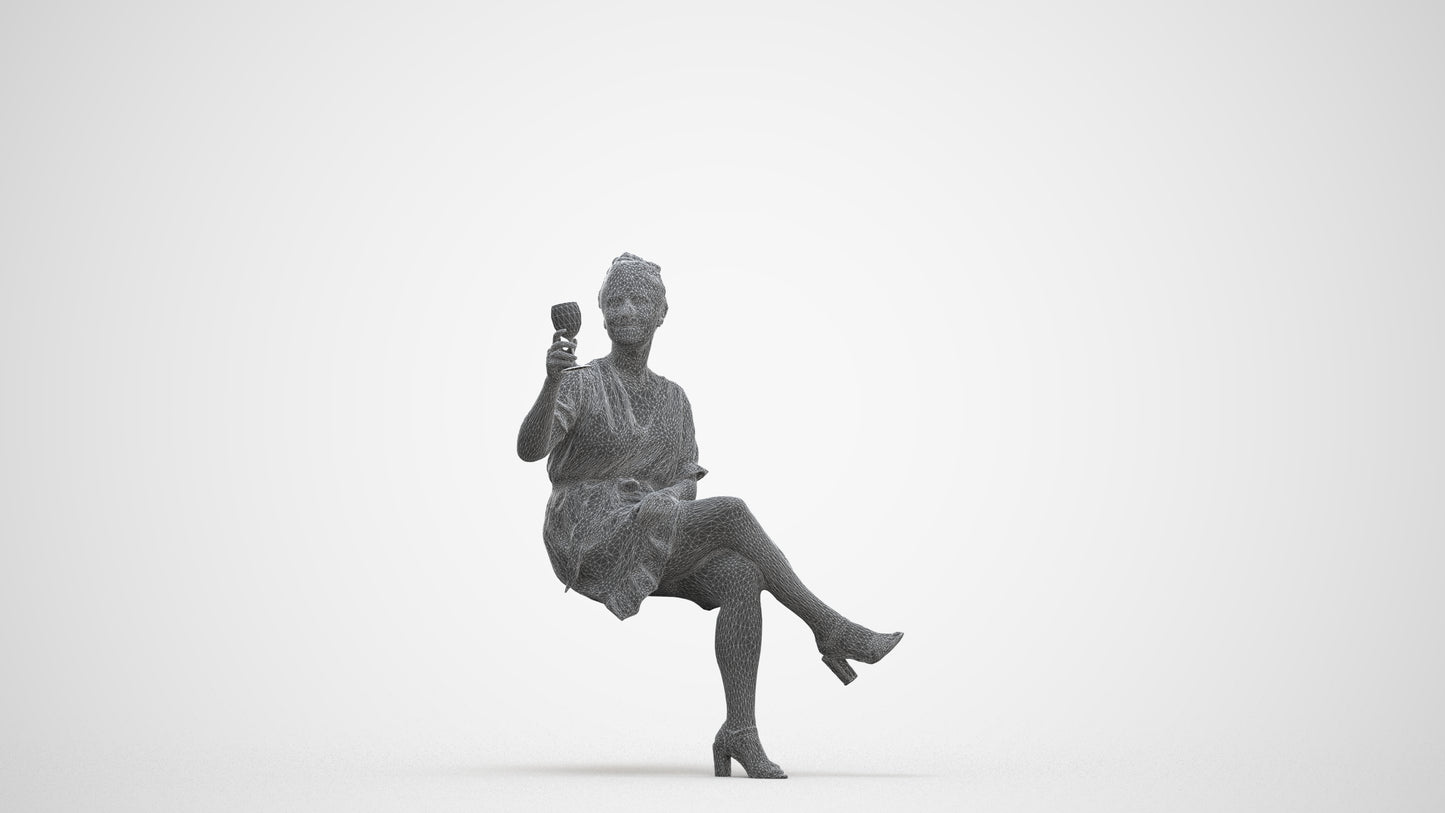 3D people model woman casual sitting, scanned human for 3ds Max rendering, three-quarter front view render