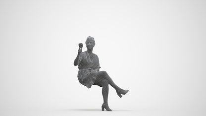3D people model woman casual sitting, scanned human for 3ds Max rendering, three-quarter front view render