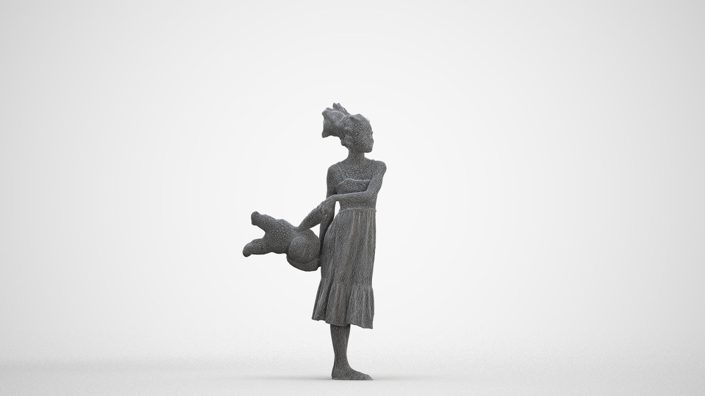 scanned 3D girl casual kids, photogrammetry people for Enscape and V-Ray, three-quarter front view render